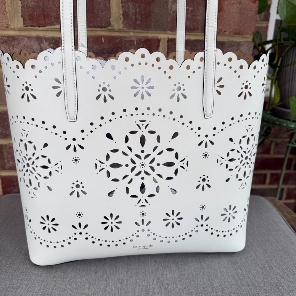 Kate Spade Do It All Perforated Large Leather Tote - True White - New with Tag - Picture 3 of 8